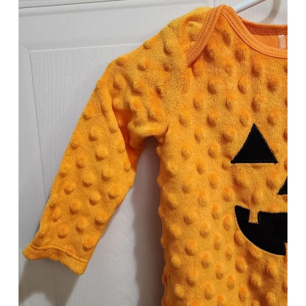 Chick Pea Baby Halloween Pumpkin Minky Footed Bodysuit Jack-o-Lantern Sz 3-6 Mos